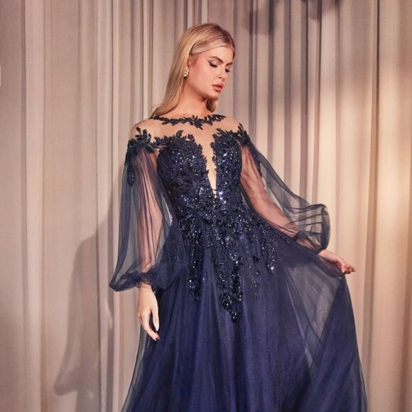 NEW LONG FORMAL A-LINE TULLE DRESS EMBROIDERED W/ SPARKLING SEQUINS CD A1263
